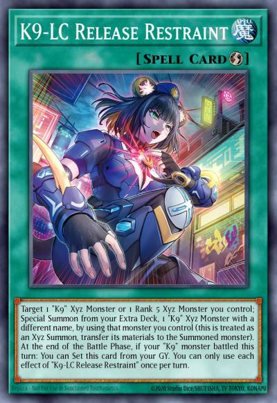 K9-LC Release Restraint Rare JUSH-EN038 Justice Hunters Yugioh card